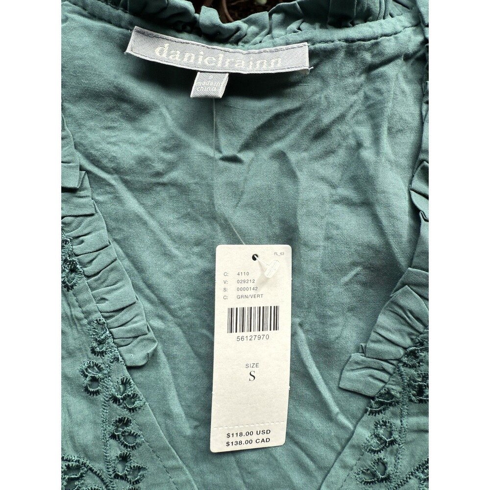 Anthropologie Daniel Rainn Eyelet Boho Tunic Blouse Women Size S Green New - Picture 7 of 9